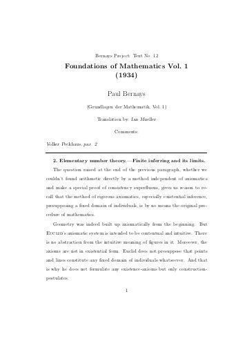 Paul Bernays of Mathematics Vol 1 1934 Paul Bernays Phil Cmu