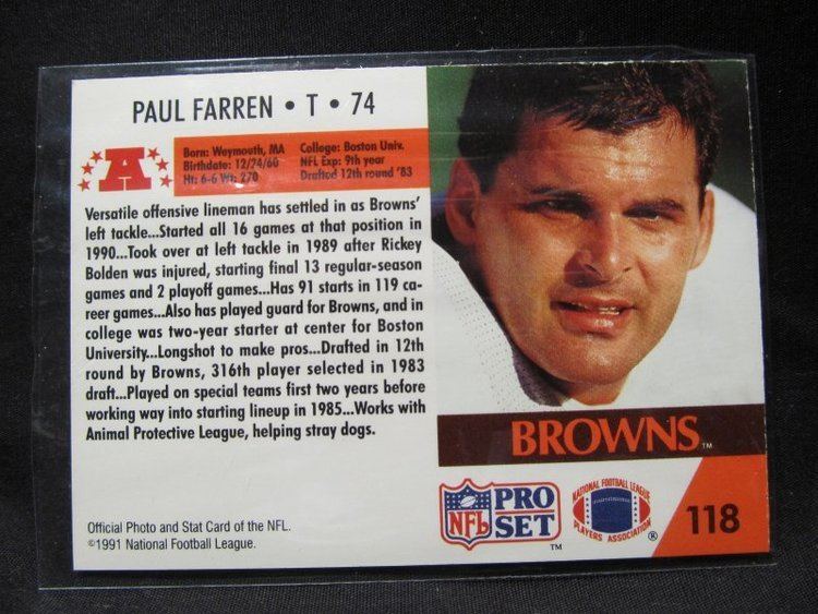 Paul Farren Paul Farren 1991 NFL Pro Set Football Card 118 Cleveland