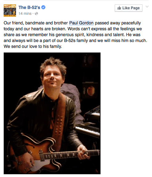 Paul Gordon (musician) Paul Gordon B52s Guitarist Dead BangWave Radio