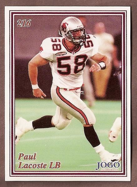 Paul Lacoste (Canadian football) Paul Lacoste CFL card 1999 Jogo 216 BC Lions Mississippi State