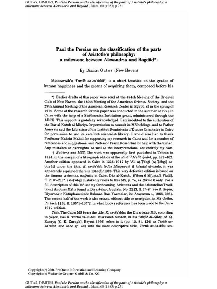 Paul the Persian 1983 Islam 60 231267 Gutas Paul the Persian Western Philosophy