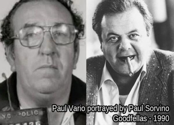 On the left, Paul Vario's mugshot while on the right, Paul Sorvino as Paul Cicero in the film "Goodfellas" (1990)