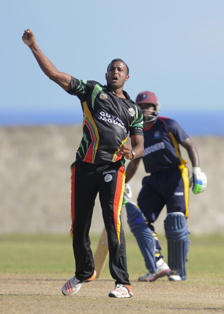 Paul Wintz Paul Wintz celebrates one of his three wickets Guyana v CCC Nagico