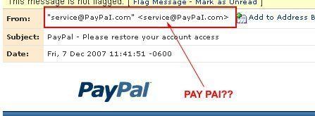 An email scam spoofing of PayPaI instead of PayPal.