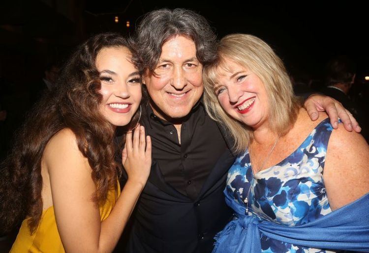 Cameron Crowe, center, reunites with Pennie Lane Trumbull, right, and on his left is actress Solea Pfeiffer, who plays Pennie Lane in the new musical, “Almost Famous”
