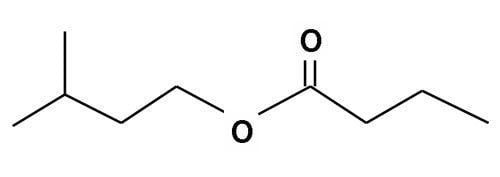 Ethyl pentanoate, also commonly known as ethyl valerate, is an organic compound used in flavors, it has lines connecting the O in the middle and on right.