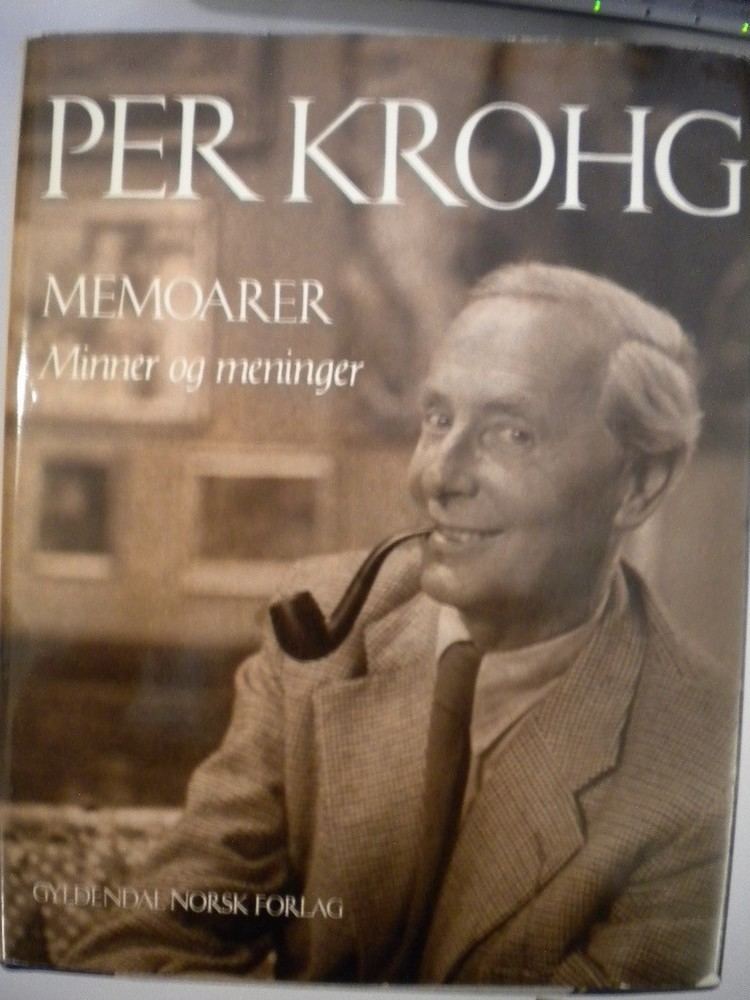 A cover magazine featuring Per Krohg smiling with a cigar pipe in his mouth, wearing a gray coat over white long sleeves, and a black necktie.