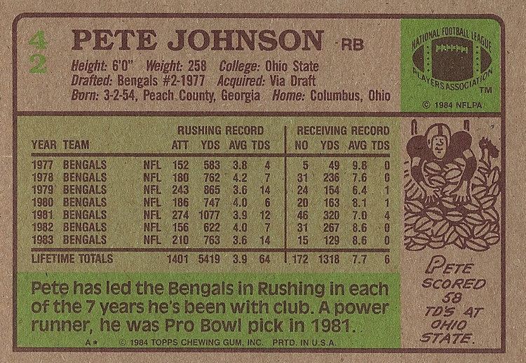 Pete Johnson (American football) Pete Johnson Buckeye and Bengal Bruiser Ohio Cards Blog