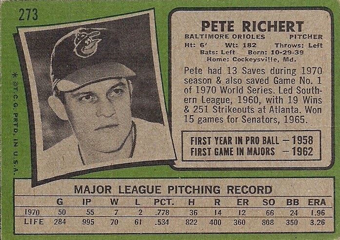 Pete Richert Topps 1971 no 273 pete richert