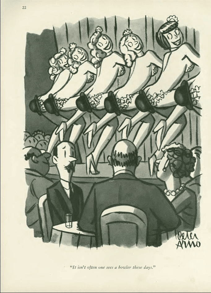 "It Isn't Often One Sees a Bowler These Days", New Yorker magazine cartoon illustration by Peter Arno