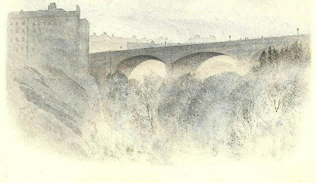 Peter Ingram Weir Bridge a watercolour by Peter Ingram Weir