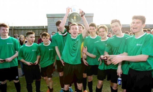 Peter Munro (footballer) Barton Peveril College footballers celebrating Peter Munro Cup and