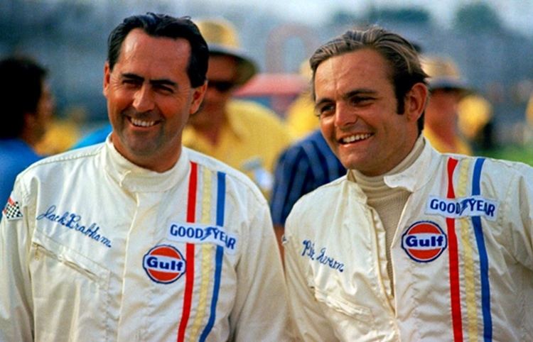 Peter Revson Jack Brabham and Peter Revson Indy 1969 unattributed