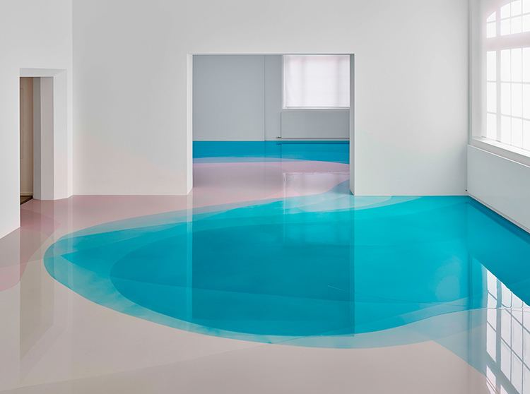 Peter Zimmermann zimmermann floods freiburg museum with glossy pools of resin