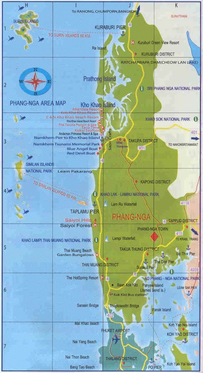 Map of Phang Nga Province in Thailand Excellent details of the