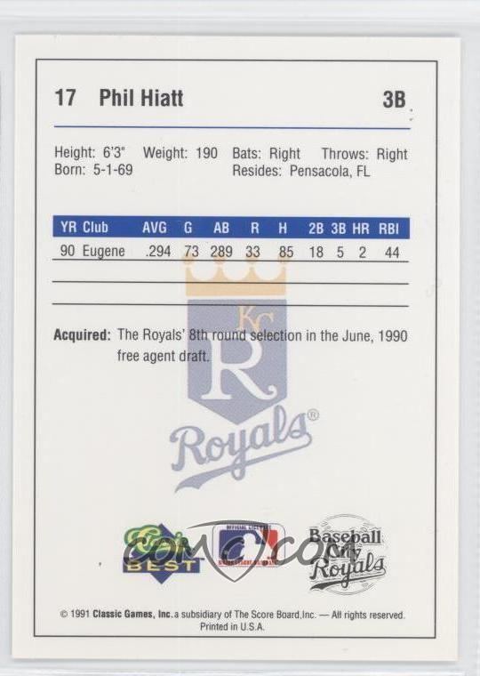 Phil Hiatt 1991 Classic Best Baseball City Royals Base 17 Phil Hiatt