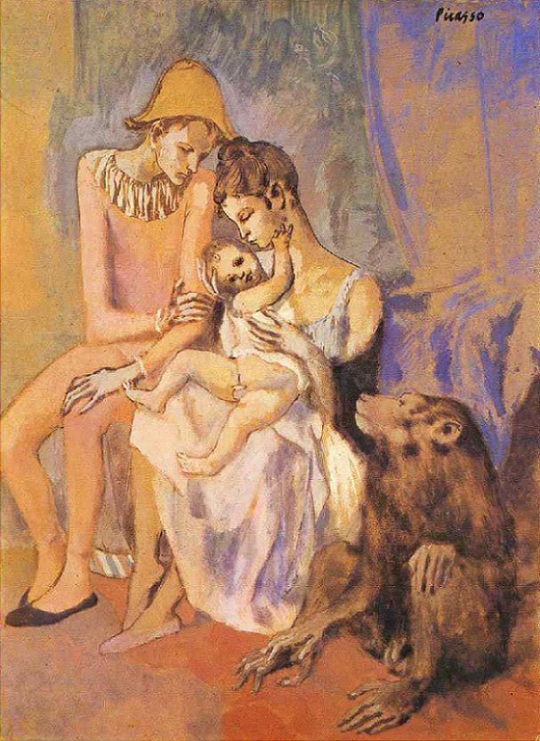 A painting called "Harlequin's Family With an Ape" in 1905 by Pablo Picasso.