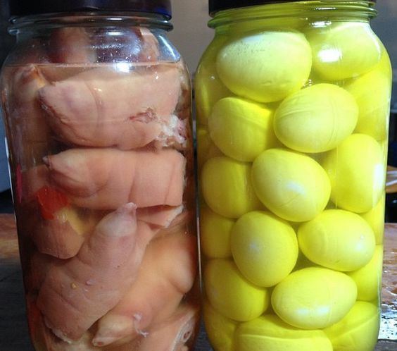 Pickled pigs' feet House made eggs and pigs39 feet Pickling and preserving time