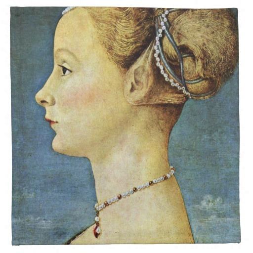 Piero del Pollaiolo Portrait of a girl by Piero del Pollaiolo Printed Napkins