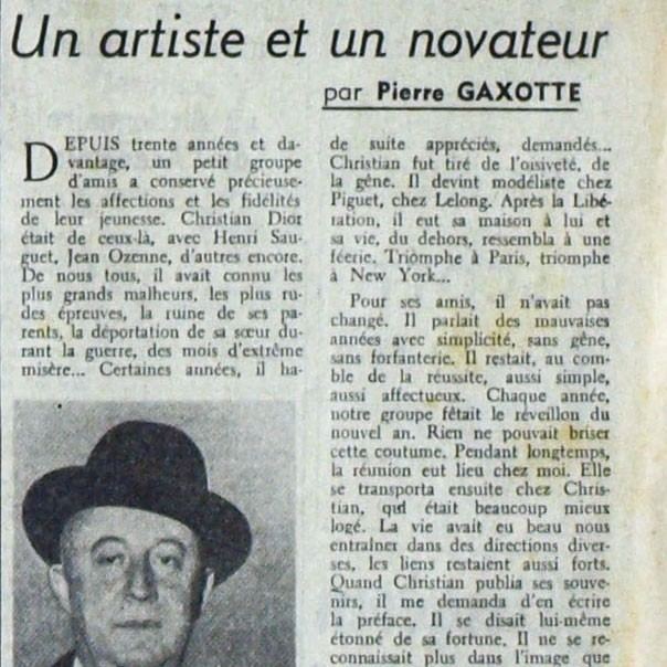 Pierre Gaxotte Le Figaro 24 octobre 1957 mort de Dior Librairie Diktats