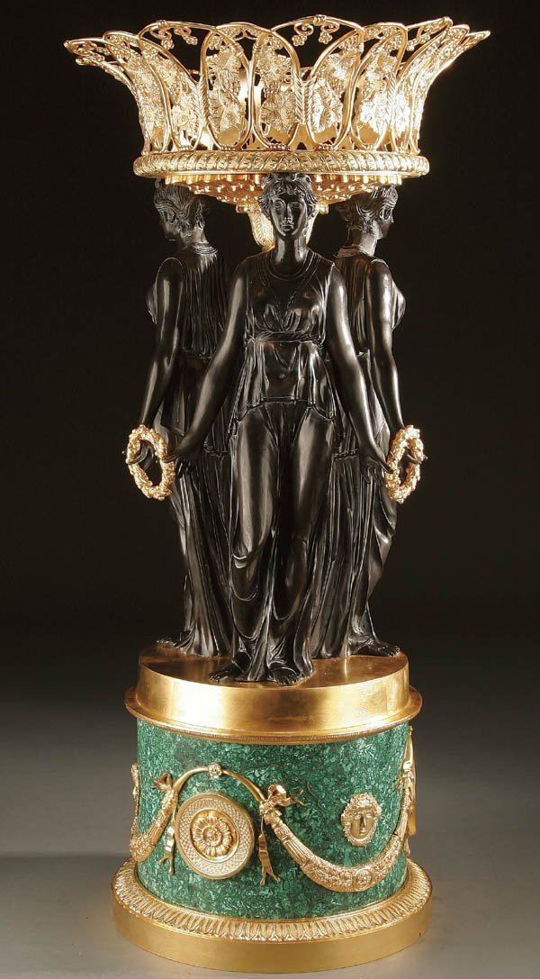 Pierre-Philippe Thomire Vintage Malachite Bronze Gilt Urns Centerpiece Graces Thomire Style 1jpg