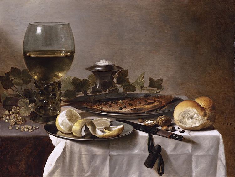Pieter Claesz Still Life with Herring Wine and Bread Pieter Claesz