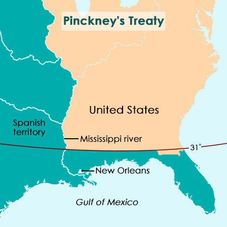 Pinckney's Treaty wwwbuzzlecomimagesmapsusaspainterritoryjpg