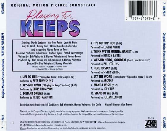 Playing for Keeps (1986 film) Playing for Keeps Soundtrack 1986 CD Sniper Reference Collection