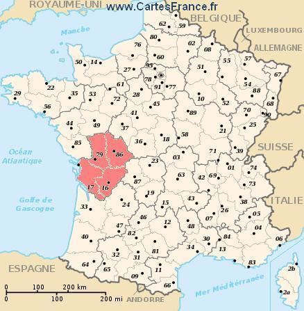 Poitou POITOUCHARENTES map cities and data of the region Poitou