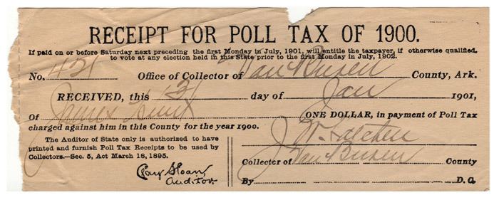Poll tax Poll Tax Receipt Encyclopedia of Arkansas