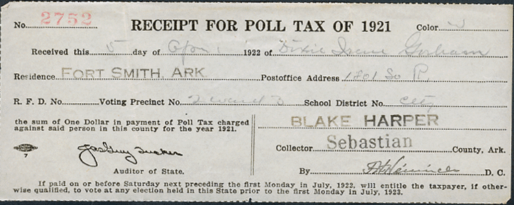 Poll tax Poll Tax receipt from 1921
