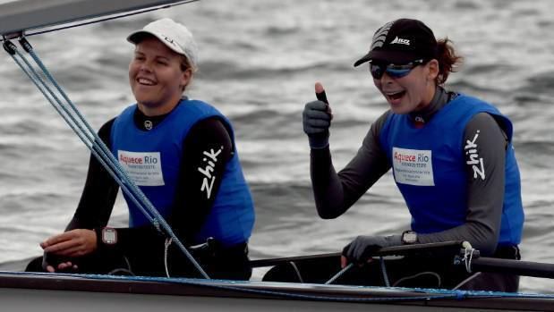 Polly Powrie New Zealand sailors Jo Aleh and Polly Powrie relaxed ahead of