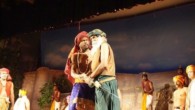 Pasupathi in a scene from the stage play "Ponniyin Selvan"