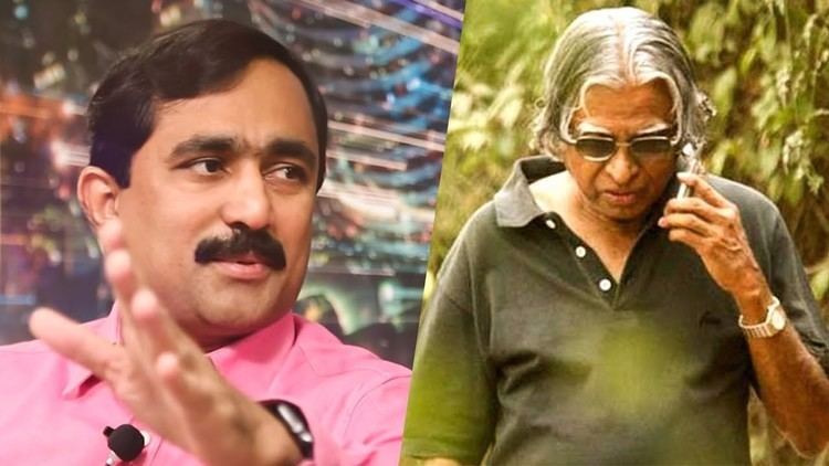 On the left, Ponraj Vellaichamy with a serious face while raising his hand to the front, with a mustache, and wearing pink long sleeves. On the right, Avul Pakir Jainulabdeen Abdul Kalam looking below while holding a cellular phone, wearing sunglasses, and a green polo shirt.