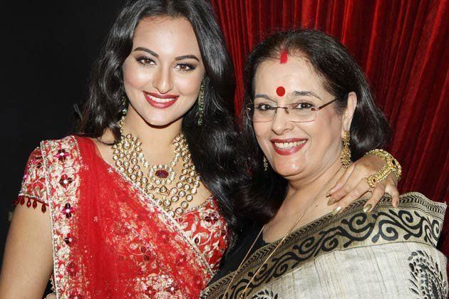 Sonakshi Sinha smiling with her mother Poonam Sinha on Day 2 of India Bridal Fashion Week, held in Mumbai