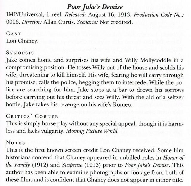 Poor Jake's Demise MonsterVision Elveszett Lon Chaney film Poor Jakes Demise 1913