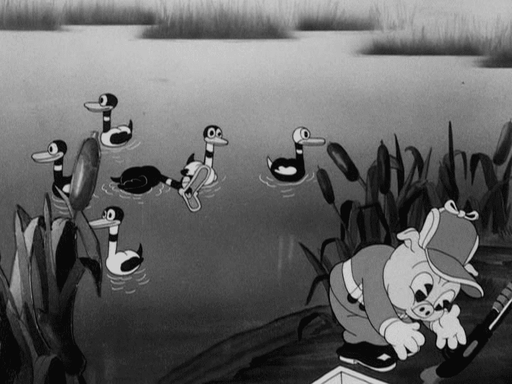 Porkys Duck Hunt movie scenes Daffy plays the quack while his back s turned game with Porky who takes the bait once too often before that 15 watt lightbulb that we don t see appears 