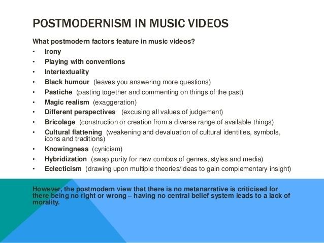 Postmodern music Post modern music videos