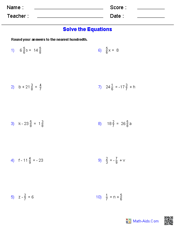 Pre-algebra PreAlgebra Worksheets Dynamically Created PreAlgebra Worksheets