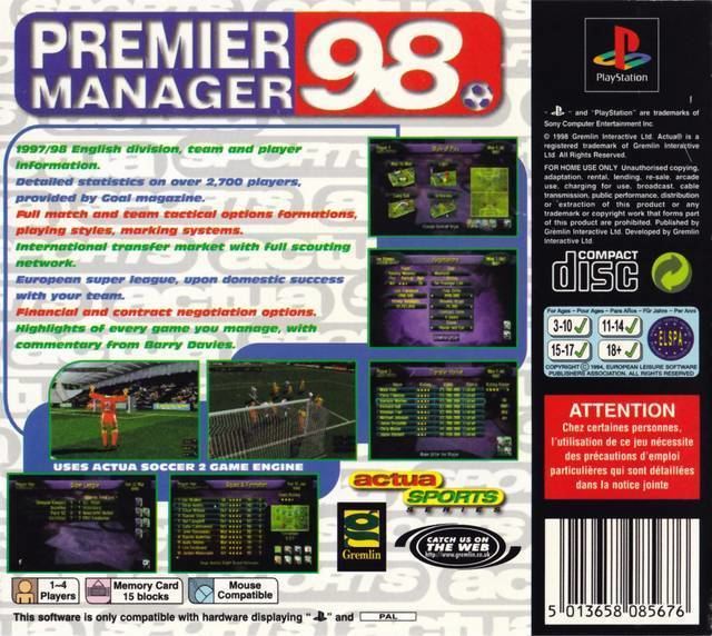 Premier Manager (series) Premier Manager 98 screenshots images and pictures Giant Bomb