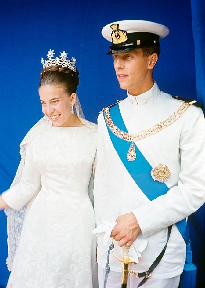 Prince Amedeo, Duke of Aosta and Princess Claude of Orléans on the day of their marriage in July 1964.