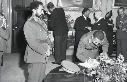 Prince Makonnen Haile Selassies son Prince Makonnen Duke of Harar signs the