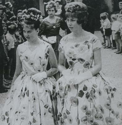 Princess Claude of Orléans wearing floral dress with Chantal d'Orleans