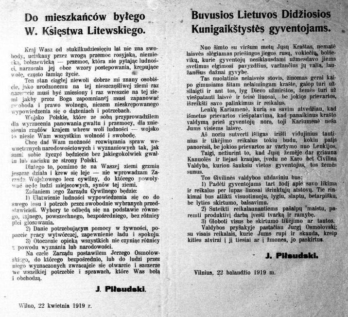 Proclamation to the inhabitants of the former Grand Duchy of Lithuania