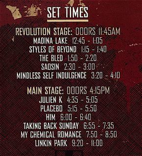 Projekt Revolution 2009 Lineup