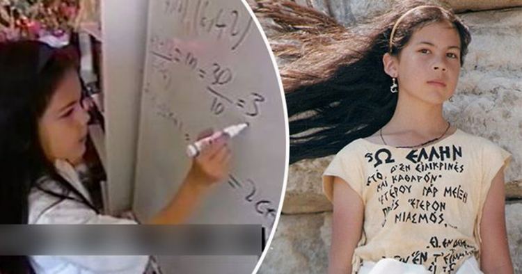 On the left, Promethea Pythaitha writing on the whiteboard while, on the right, Promethea Pythaitha wearing a peach printed blouse