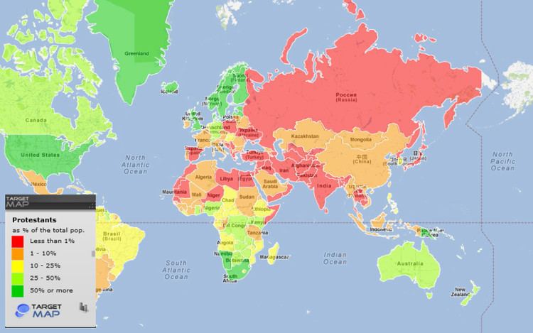 Protestantism World map of Protestantism by country by Country TargetMap