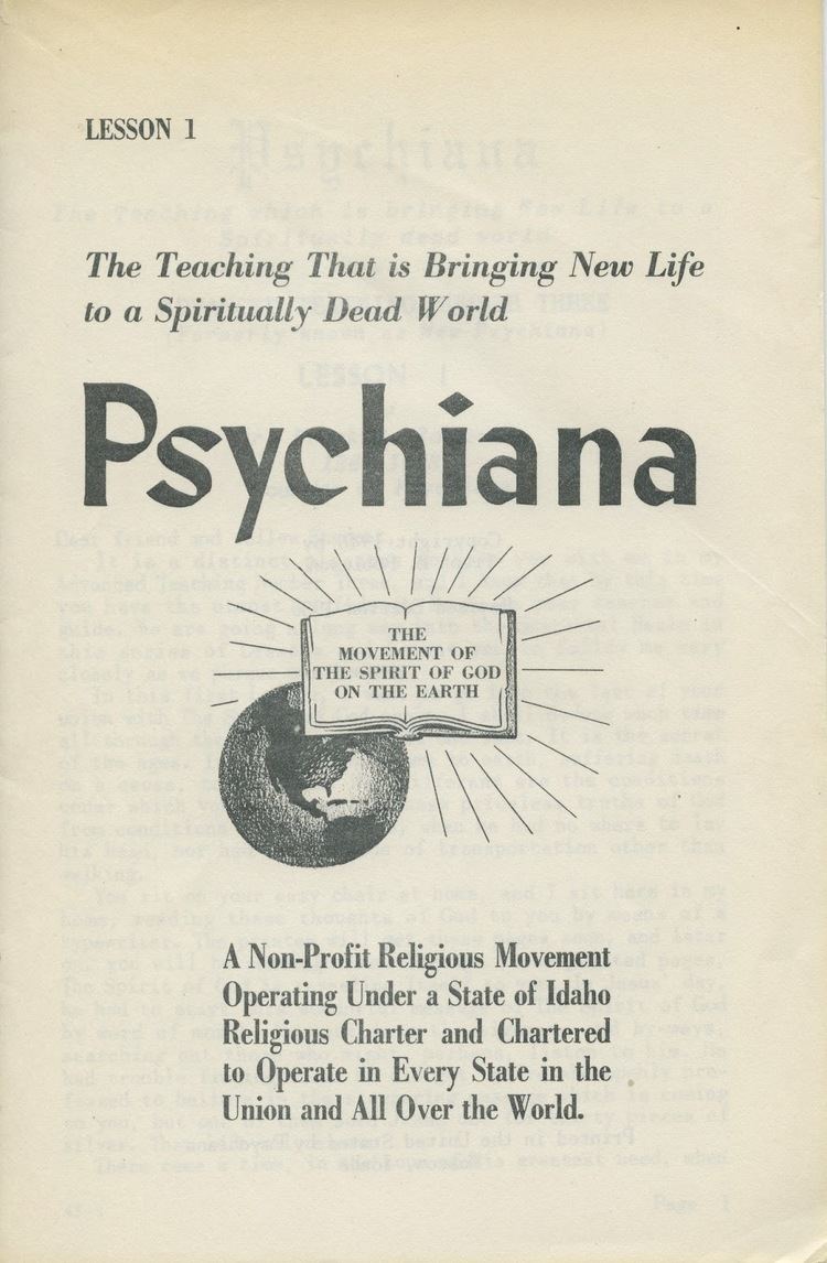 Psychiana Notes from the Latah County Historical Society Frank Robinson