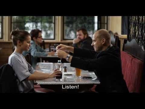 Samuel Fröler and Alicia Vikander eating in the restaurant in a movie scene from the 2009 film, Pure