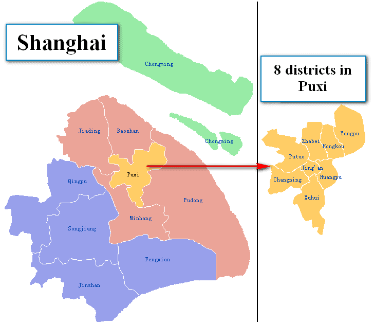 Puxi Administrative divisions of ShanghaiPuxi areaLearn Chinese Hujiang